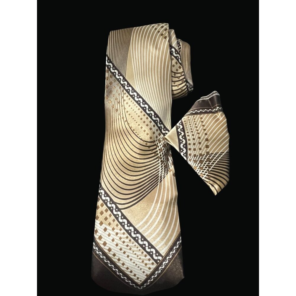 Geometric Gold & Brown Patterned Silk Tie T01 Q